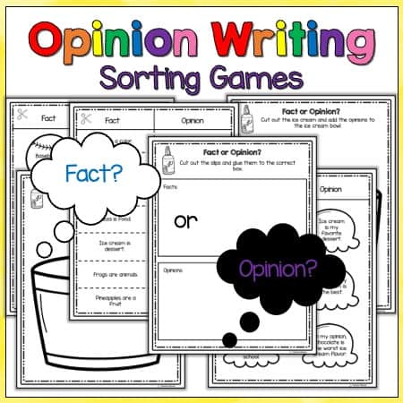 Opinion Writing Sorting activity product listing